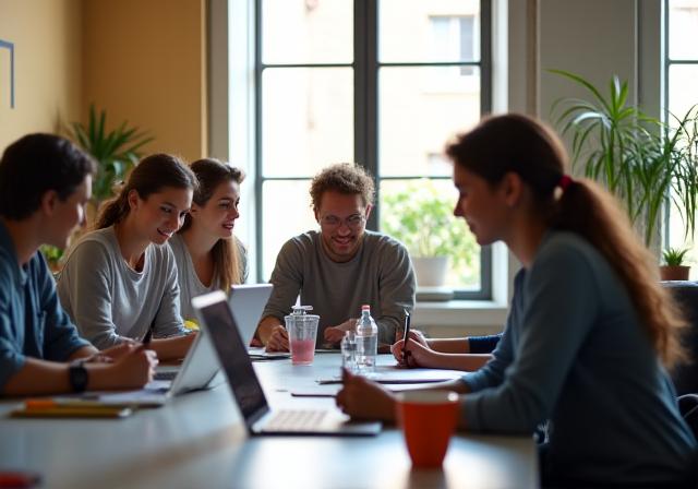 Il team di Ospiteo durante una riunione di lavoro nel loro ufficio a Roma.